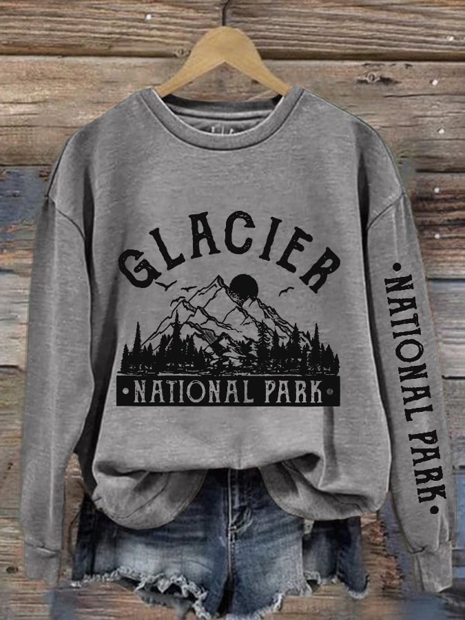 Retro Women's Protect Our National Parks Hot Spots Print Crew Neck Long Sleeve Sweatshirt