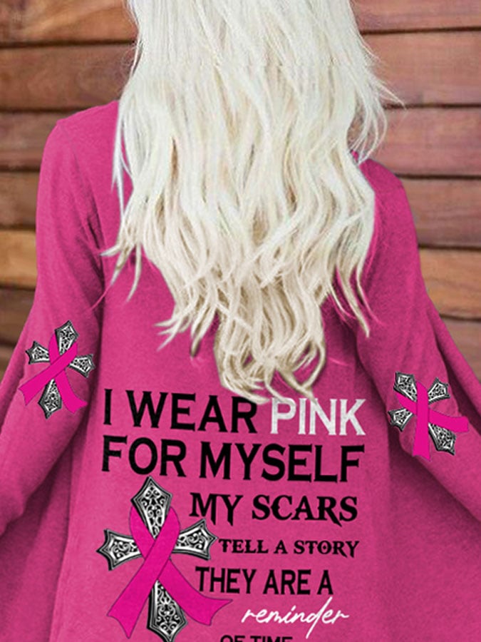 Faith Breast Cancer Awareness I Wear Pink For Myself Print Long Sleeve Cardigan