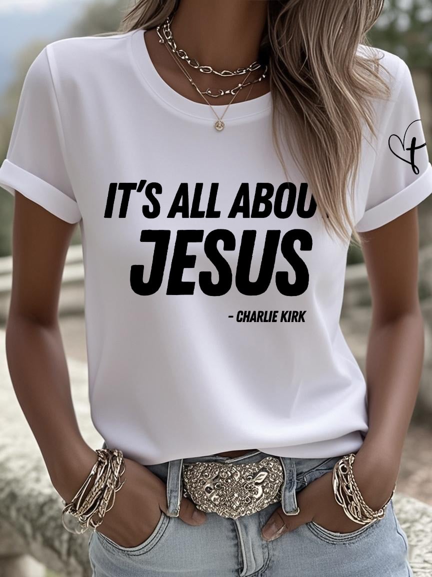 Retro It's All About Jesus Point Print T-Shirt