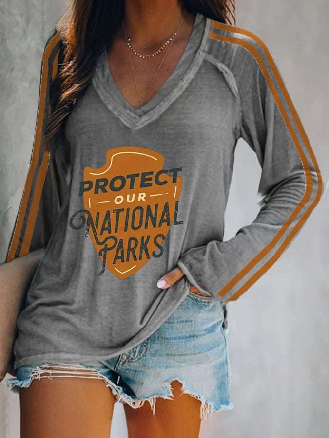 Women's Protect Our National Parks Print Casual Long Sleeve T-Shirt