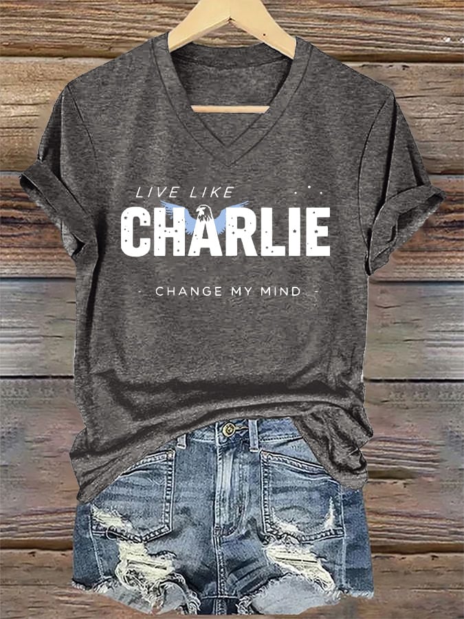 V-Neck Retro Live Like Change My Mind Print T-Shirt