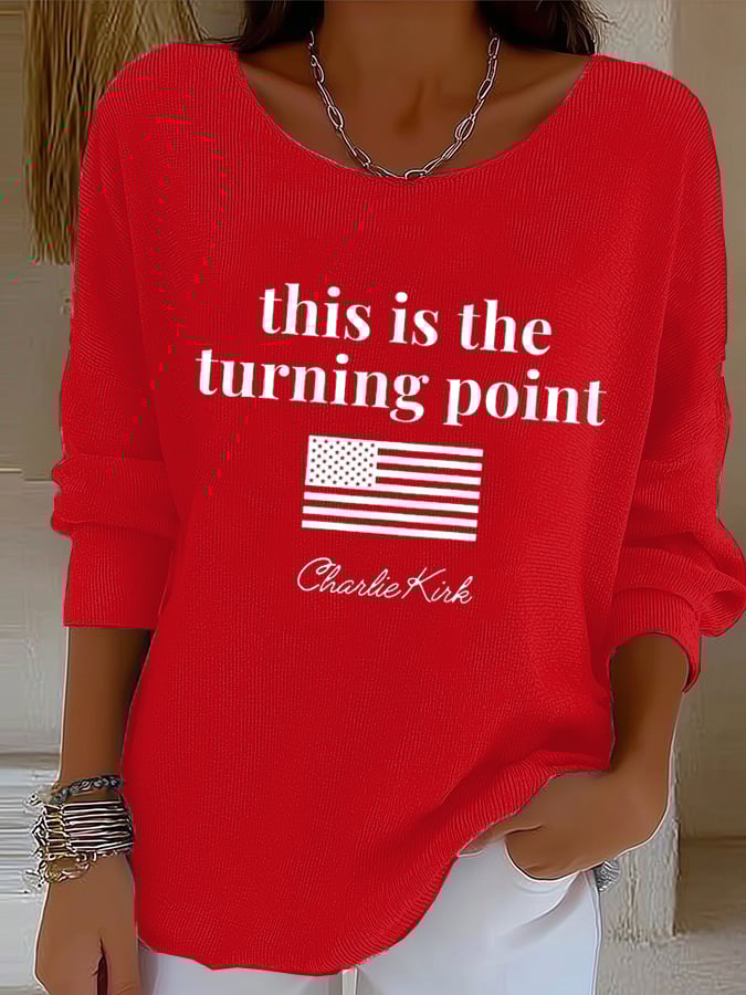 Women's Retro This Is The Turning Point Print Drop Shoulder Sweater
