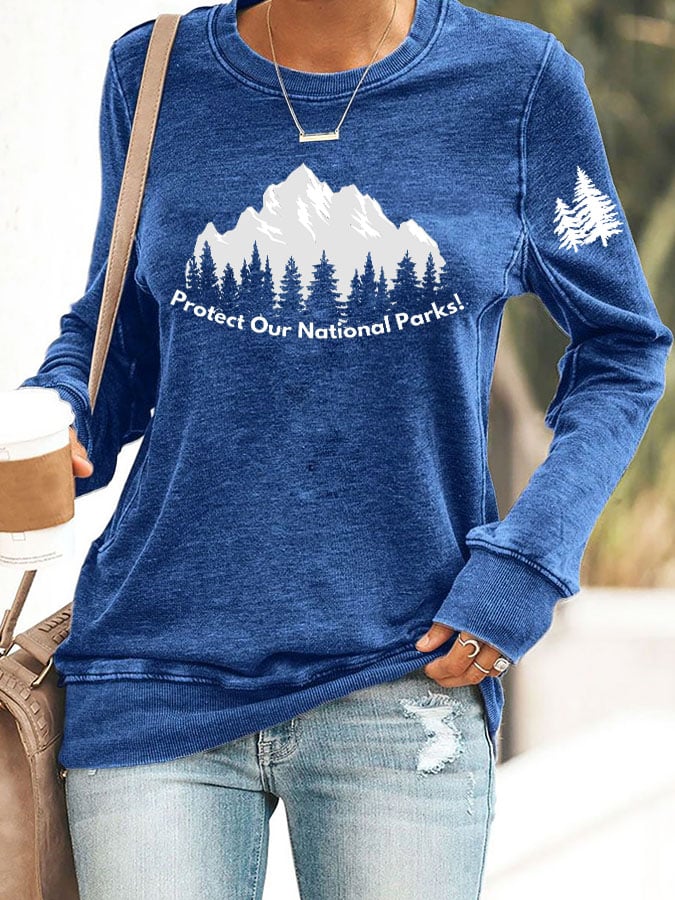 Women's Retro Protect Our National Parks Printed Casual Sweatshirt