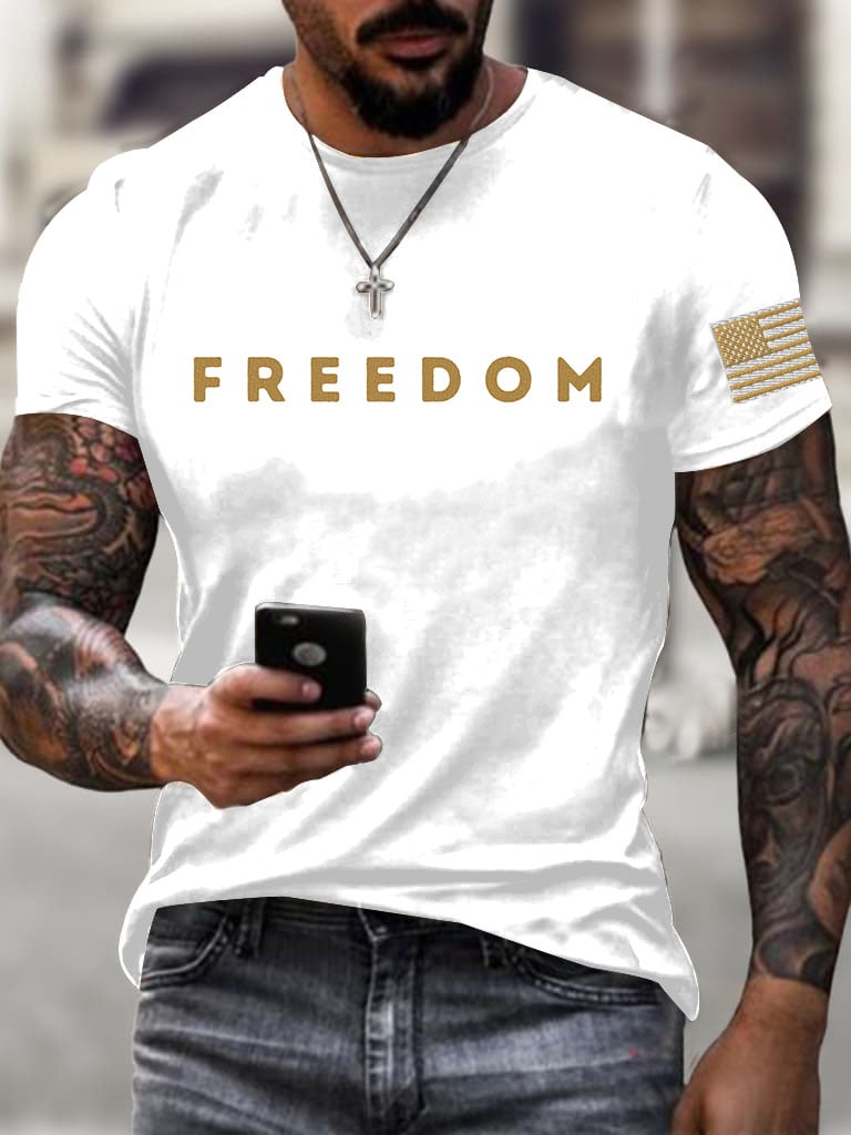 Men's Freedom Printed Round Neck T-Shirt