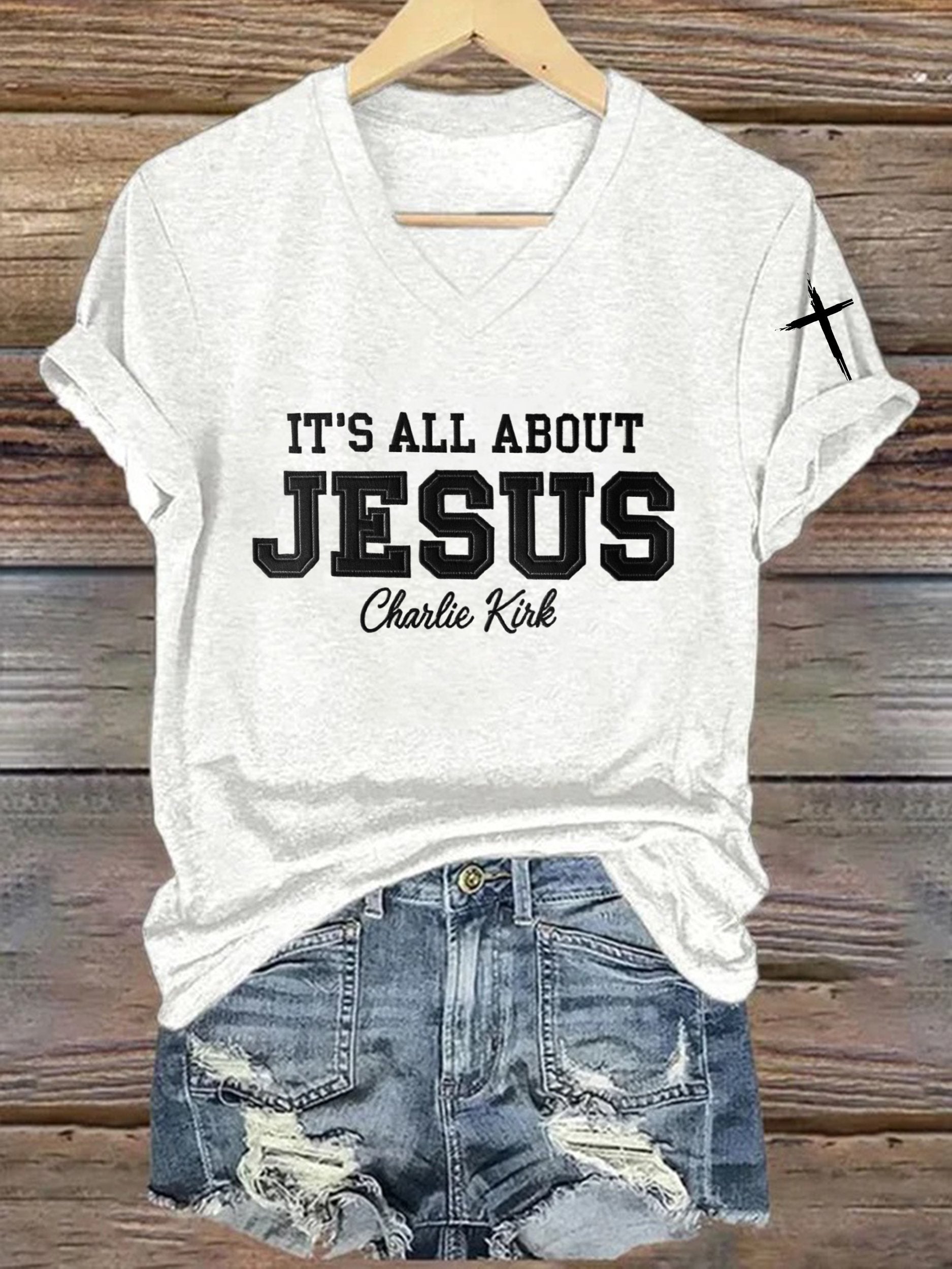 Women's It'S All About Jesus Printed Short-Sleeved T-Shirt