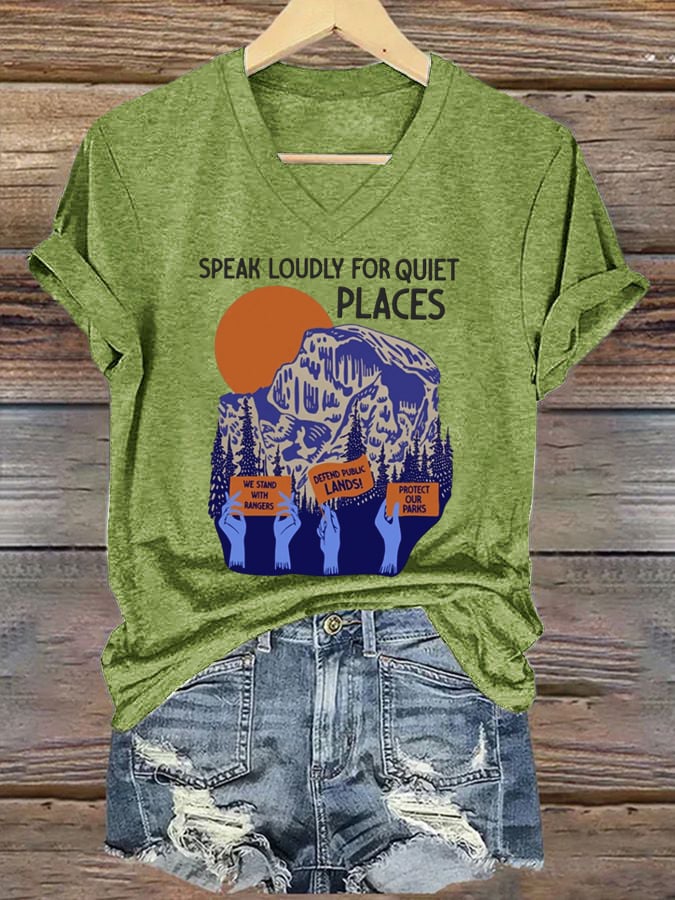 Women's Support Our National Parks Print V-Neck T-Shirt