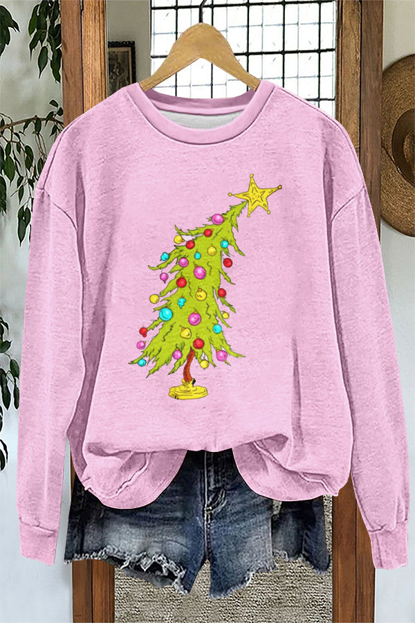 Pink Sweet Christmas Tree Print Sweatshirt