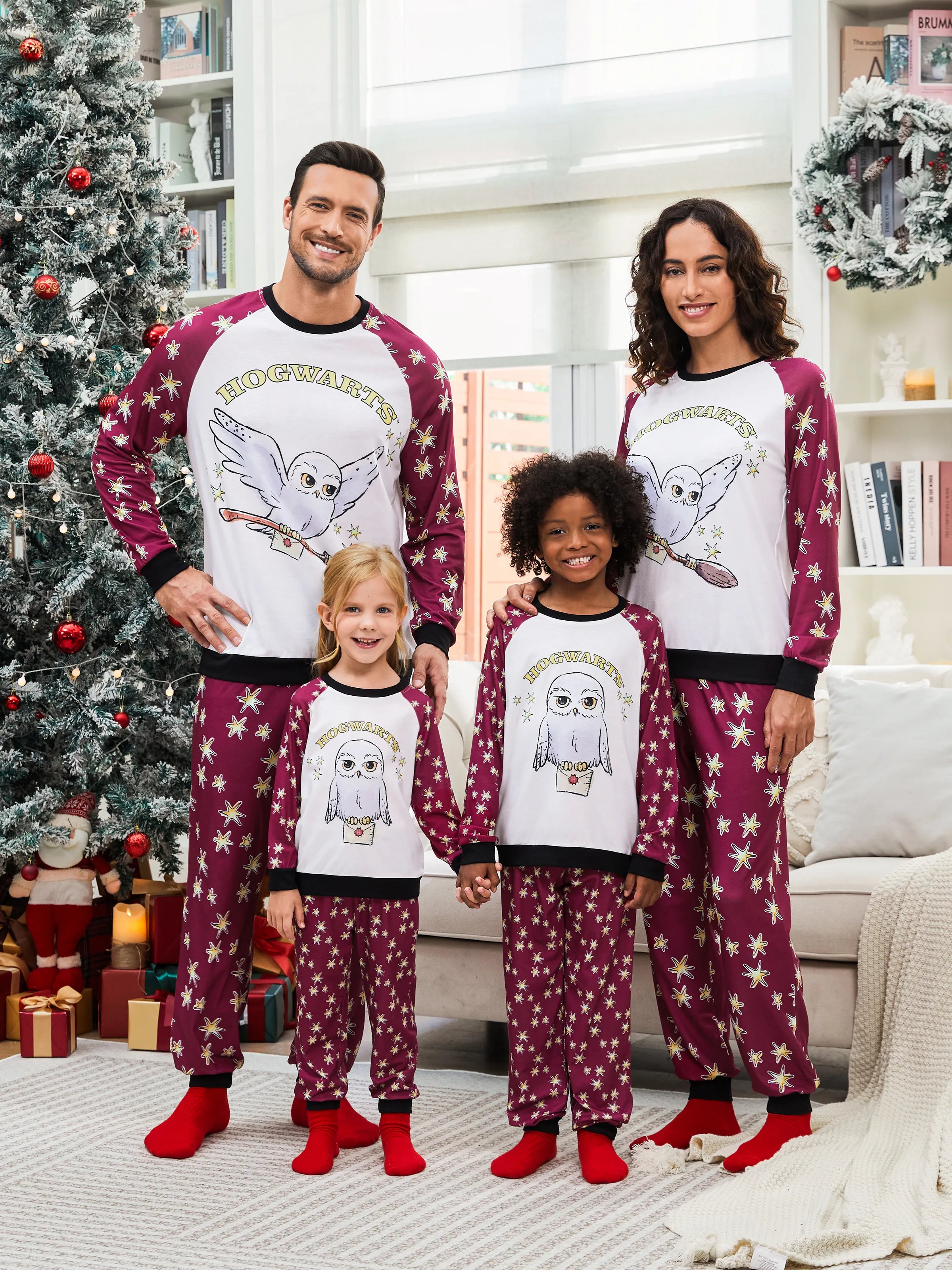 Harry Potter Christmas Family Matching Hedwig Print Pajamas Sets with Christmas Socks