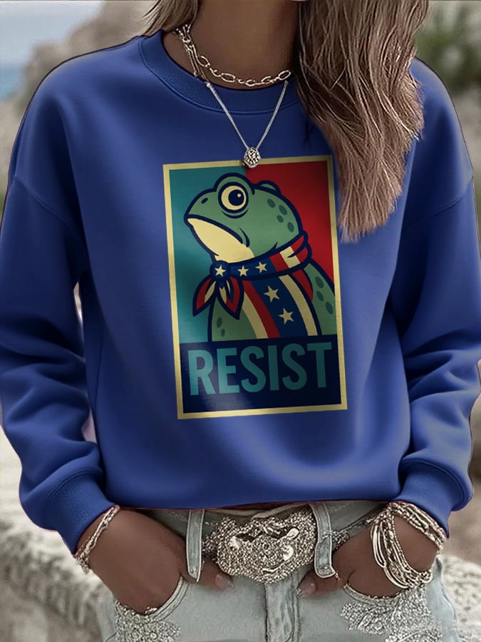 Women's Portland Frog Print Casual Sweatshirt