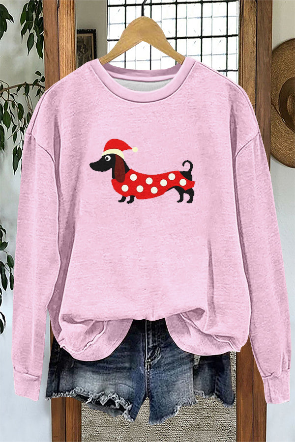 Cute Christmas Dachshund Print Sweatshirt