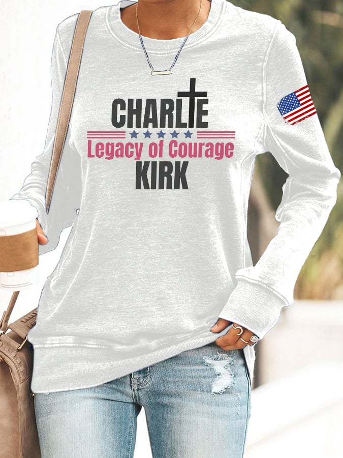 Retro Faith Cross Legacy Of Courage Print Sweatshirt