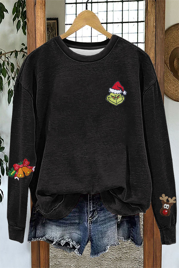Cute Christmas Grinch Elk Print Sweatshirt