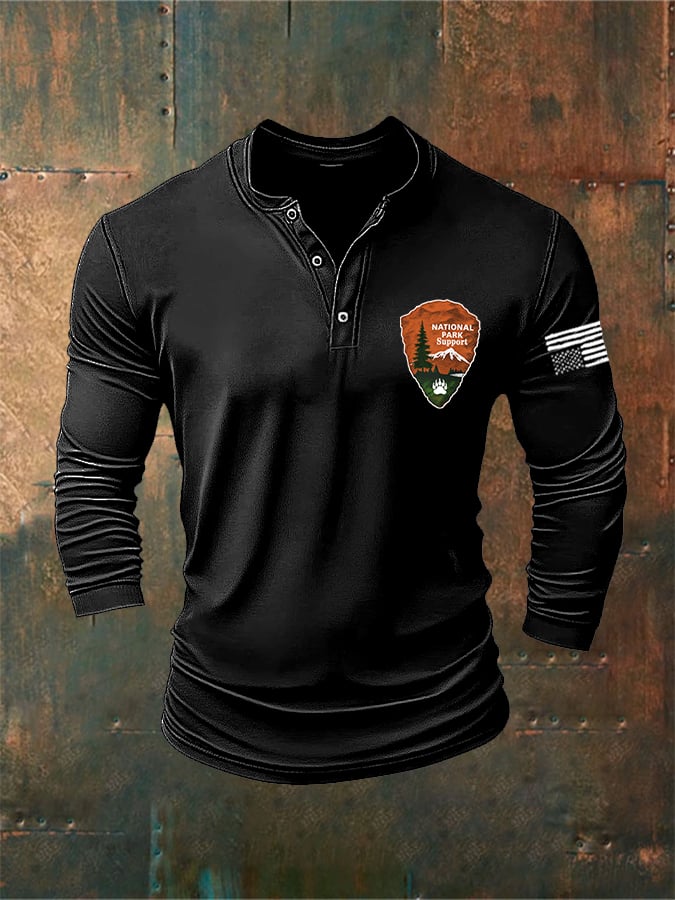 Retro Men's Protect Our National Parks Print Long Sleeve Top