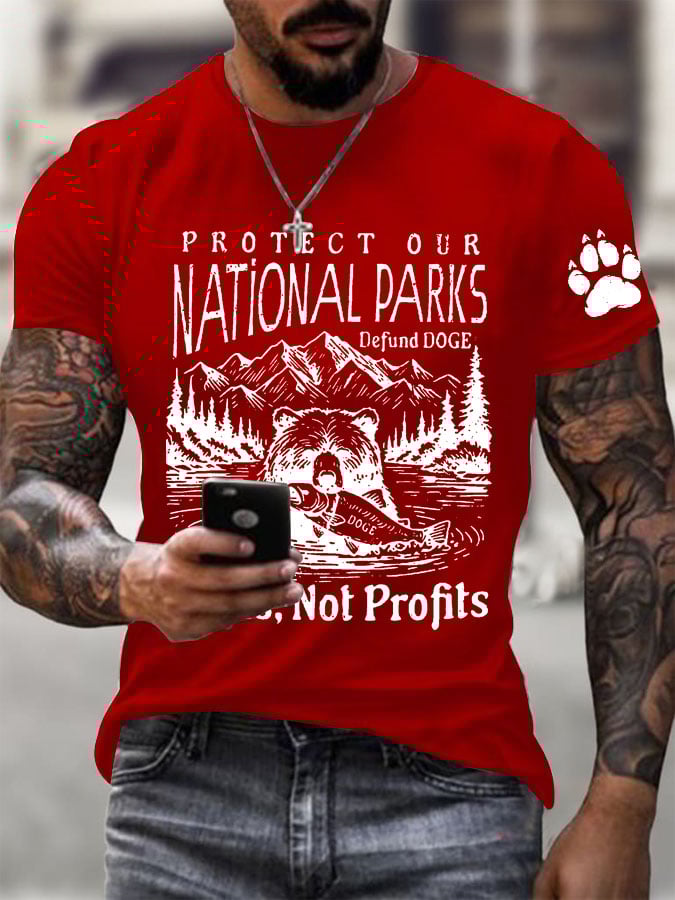 Men's Protect Our National Parks Printed Round Neck T-Shirt