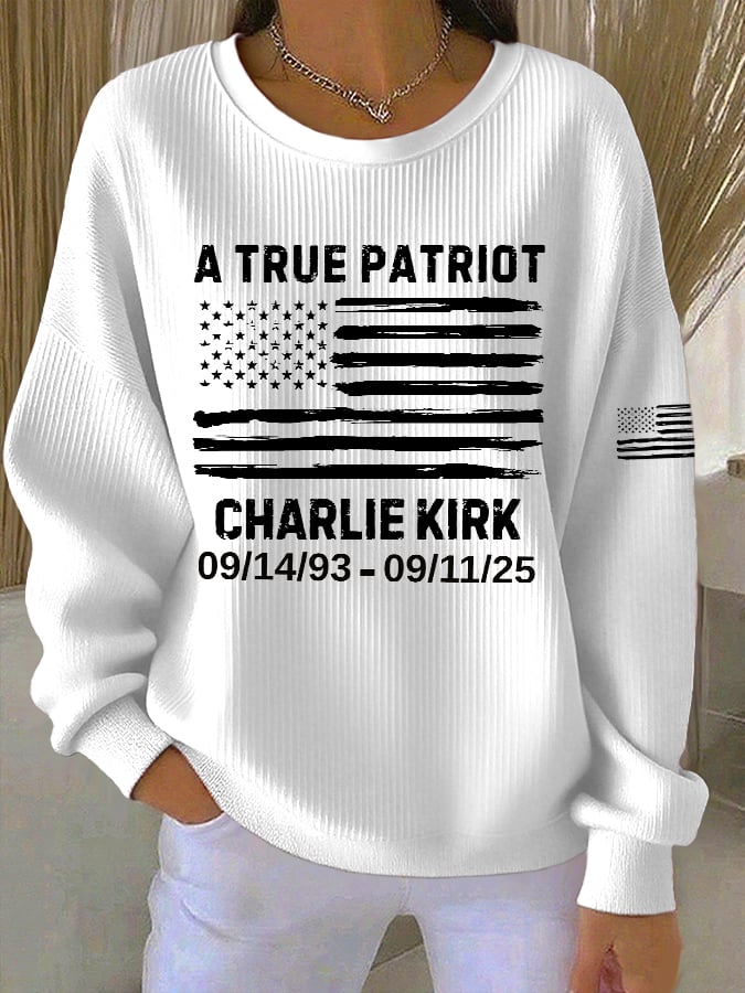 Women's Retro A True Patriot Print Round Neck Sweatshirt