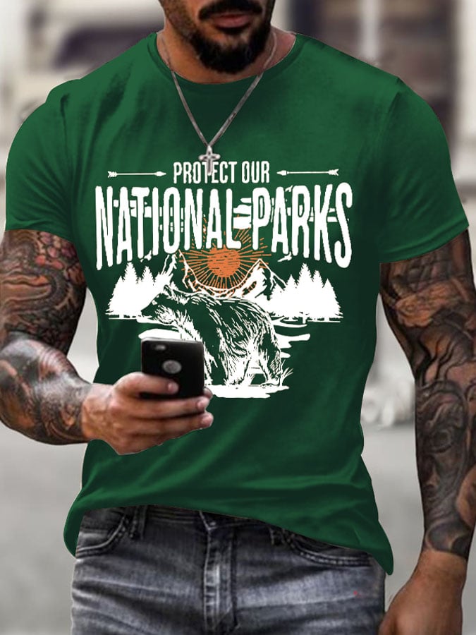 Men's Protect Our National Parks Printed Round Neck T-Shirt