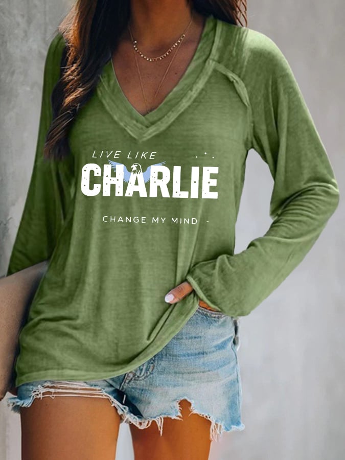 V-neck Retro Live Like Change My Mind Print T-Shirt