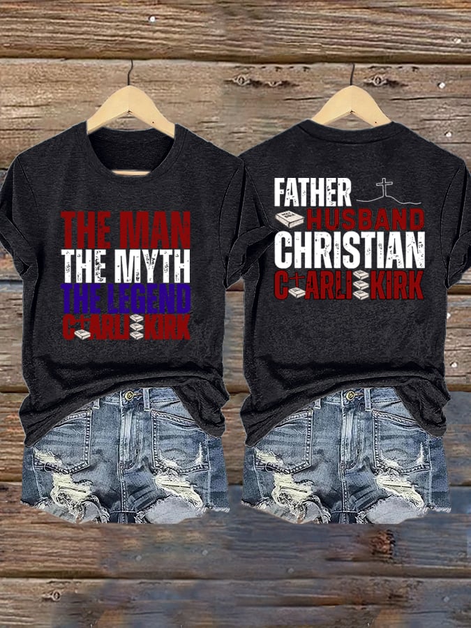 Women's Retro Father Husband Christian The Man The Myth The Legend Print Shirt