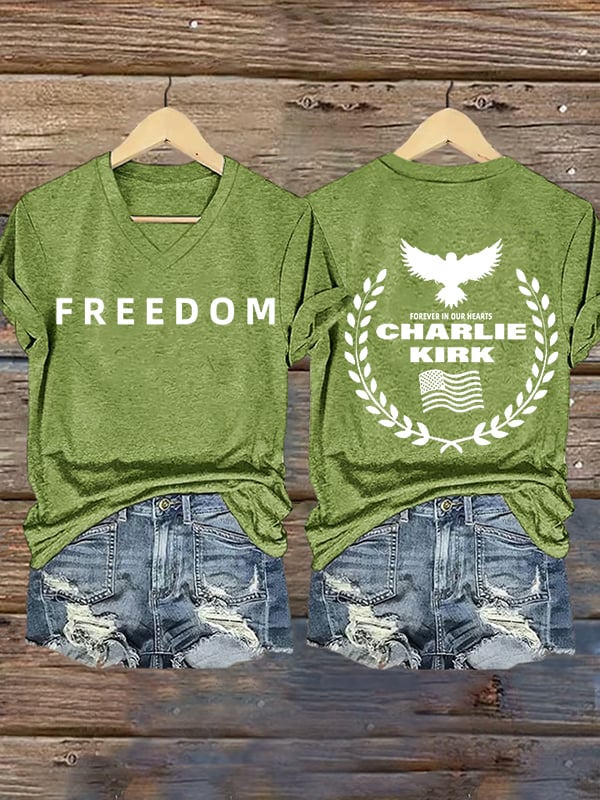 Women's Freedom American Flag Print Casuasl T-shirt
