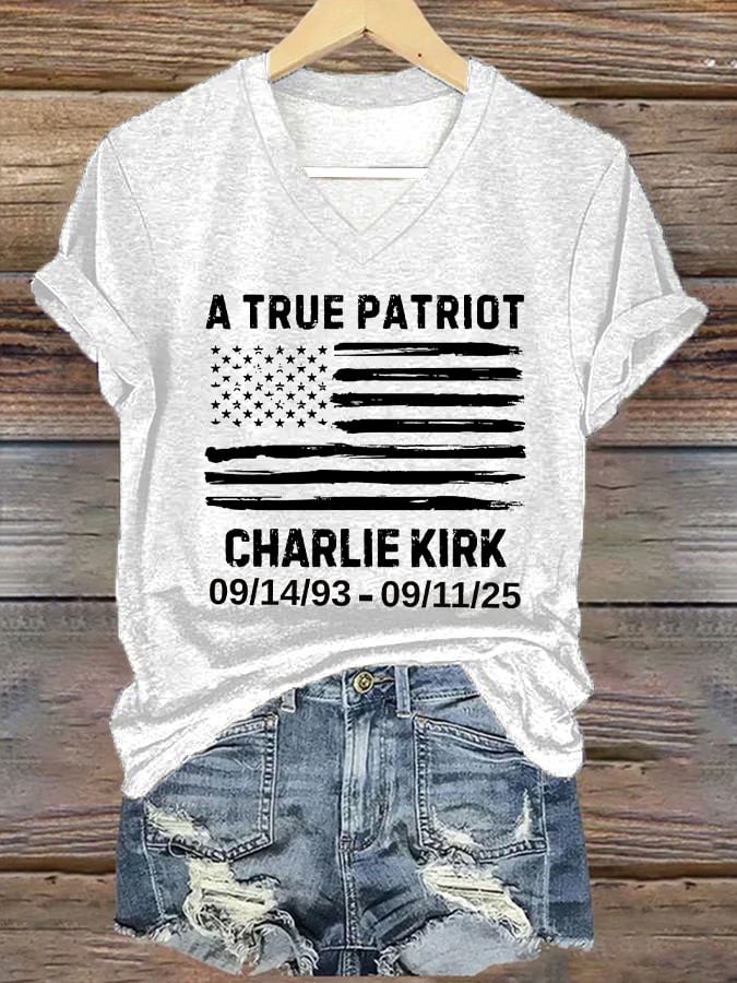 Women's A True Patriot Print V Neck T-shirt