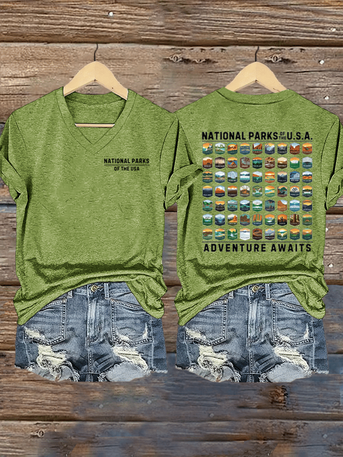 Women's National Parks Of The USA Print V-Neck T-Shirt