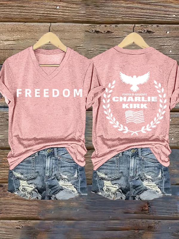 Women's Freedom American Flag Print Casuasl T-shirt