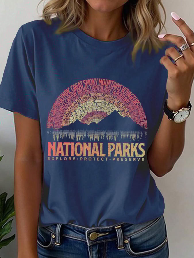 Women's Hotspots 63 National Parks Explore, Protect, And Preserve Printed T-Shirts