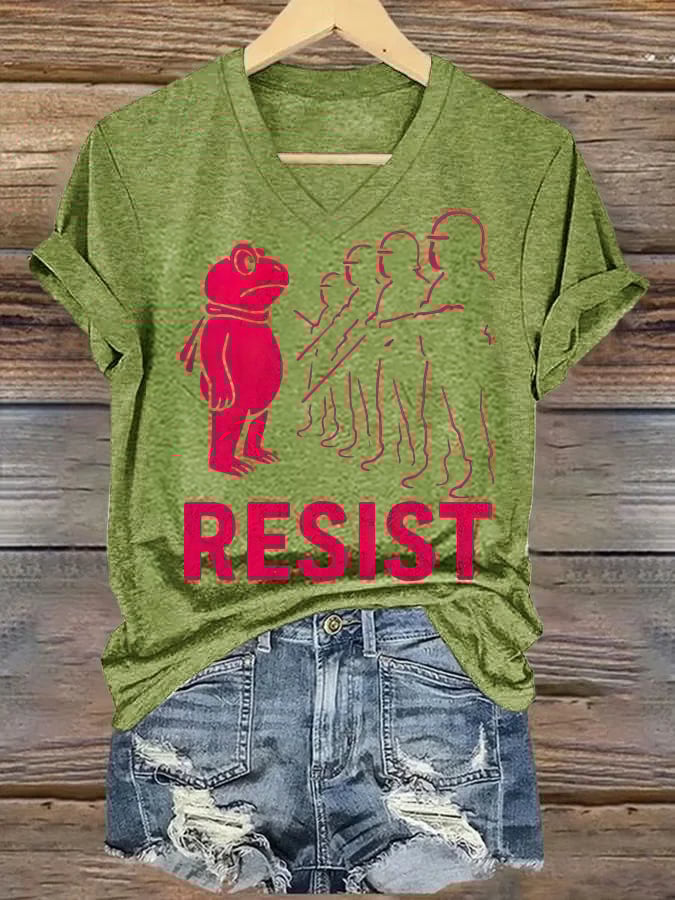 V-neck Women's Portland Frog resist Print T-Shirt