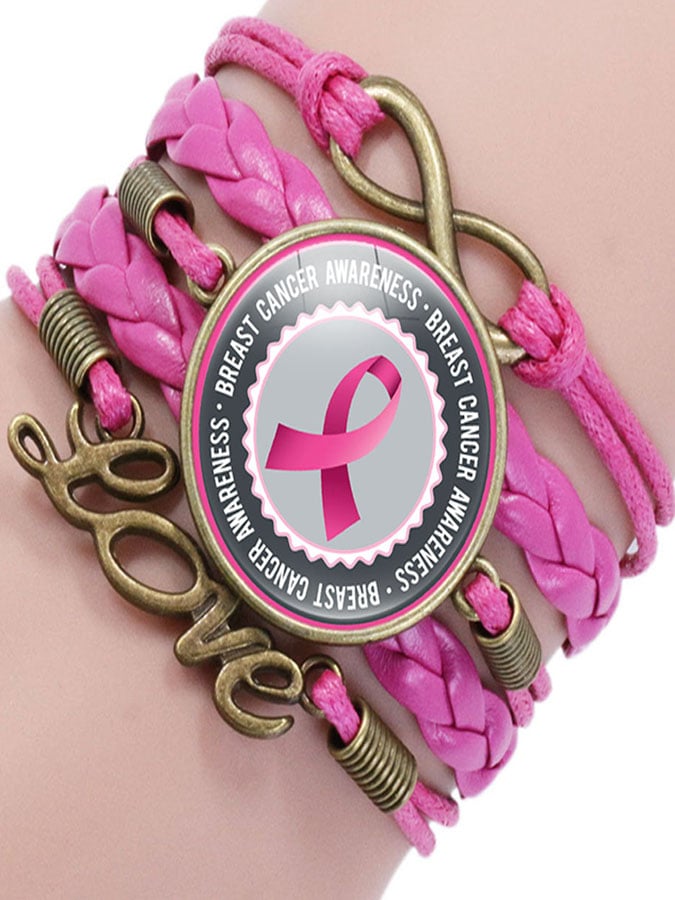 Breast Cancer Awareness Multilayer Braided Bracelet