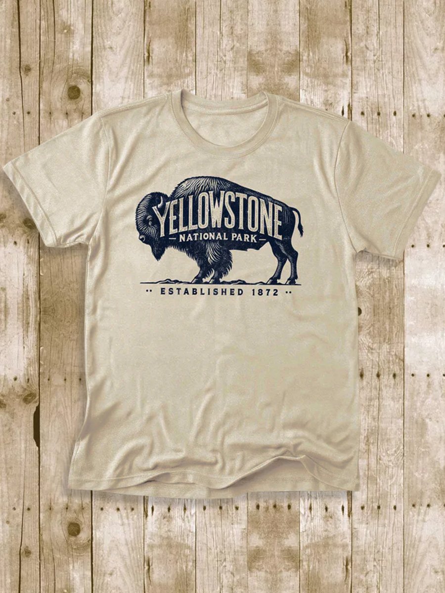 Men's 100% Cotton Yellowstone National Park Crew Neck Short Sleeve T-Shirt
