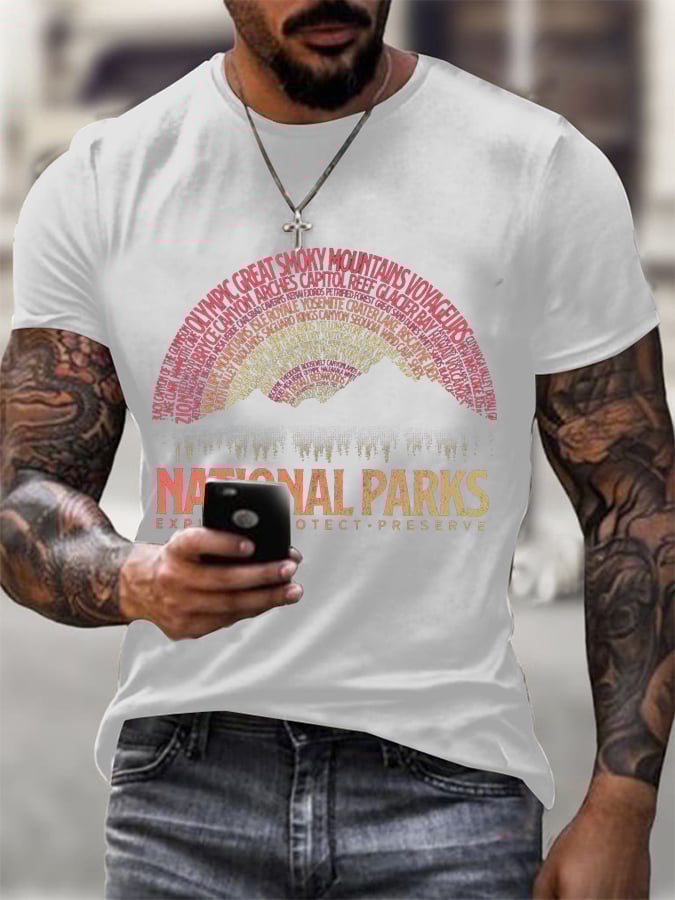 Men's Hotspots 63 National Parks Explore, Protect, And Preserve Printed T-Shirts