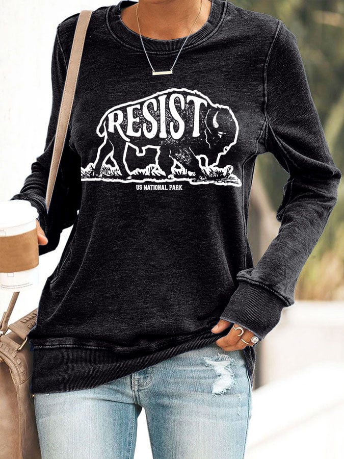 Women's Protect Our National Parks Print Round Neck Sweatshirt
