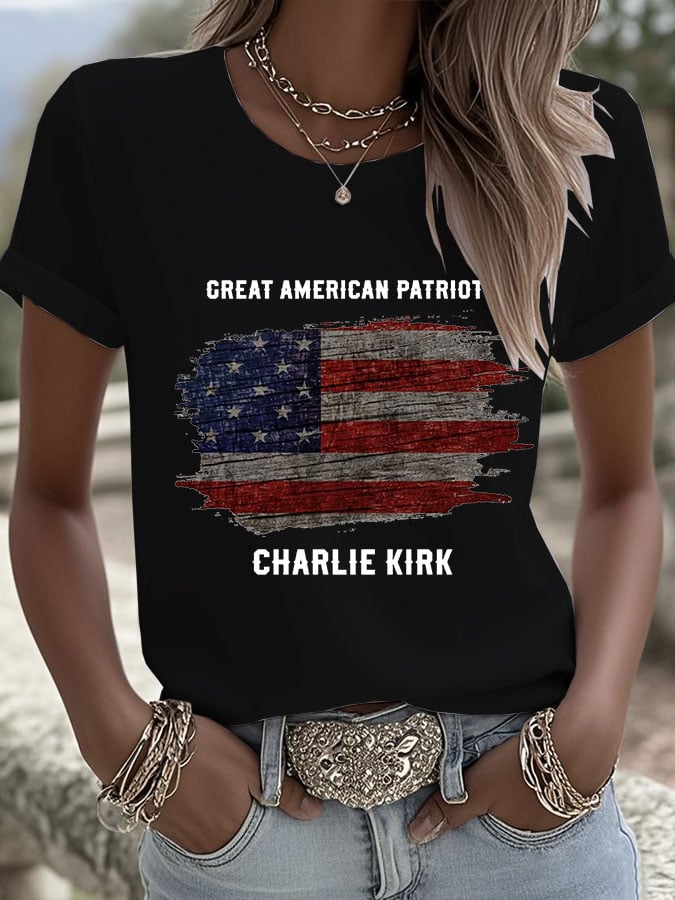 Women's Great American Patriotic Printed Round Neck T-Shirt