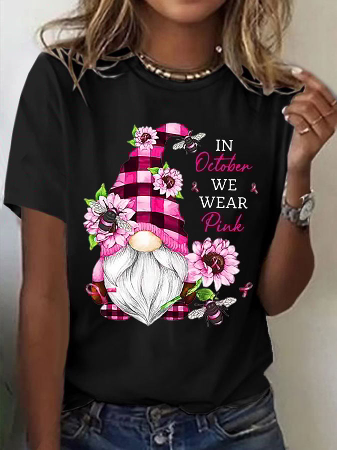 Women's Breast Cancer Awareness Print Casual T-Shirt