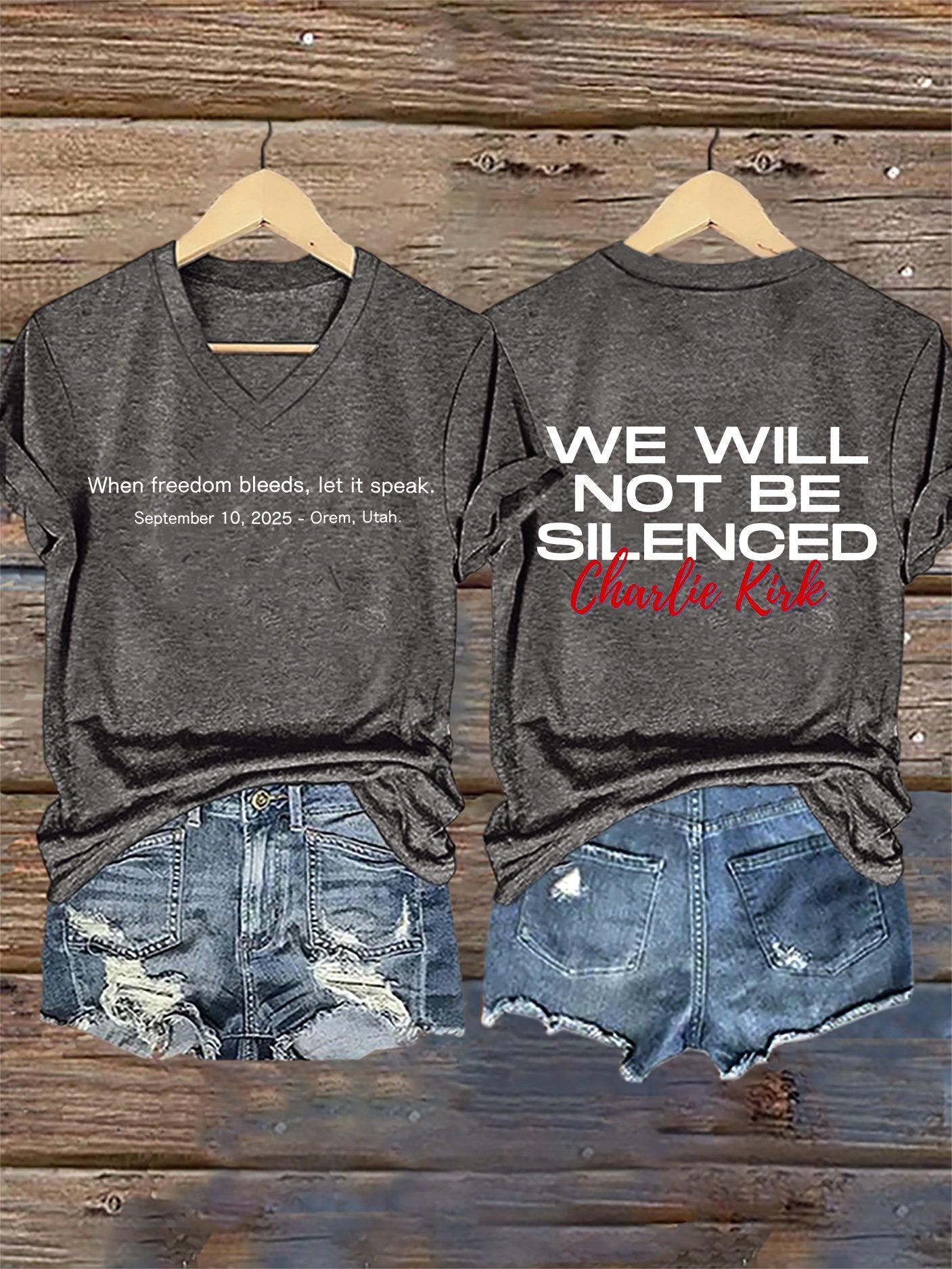 V-Neck Retro When Freedom Bleeds, Let It Speak September 10, 2025 – Orem, Utah We Will Not Be Silenced Print T-Shirt