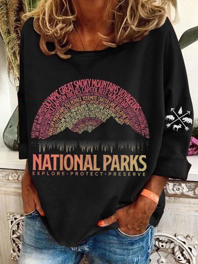 Women's Hotspots 63 National Parks Explore, Protect, And Preserve Printed Casual Sweatshirts