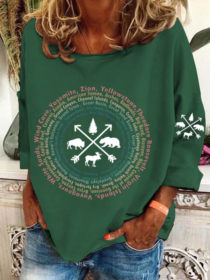 Women's Hotspots 63 National Parks Explore, Protect, And Preserve Printed Casual Sweatshirts