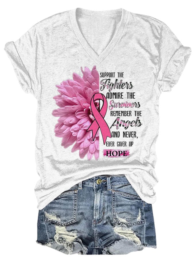 Women's Casual Breast Cancer Awareness Print Short Sleeve T-Shirt