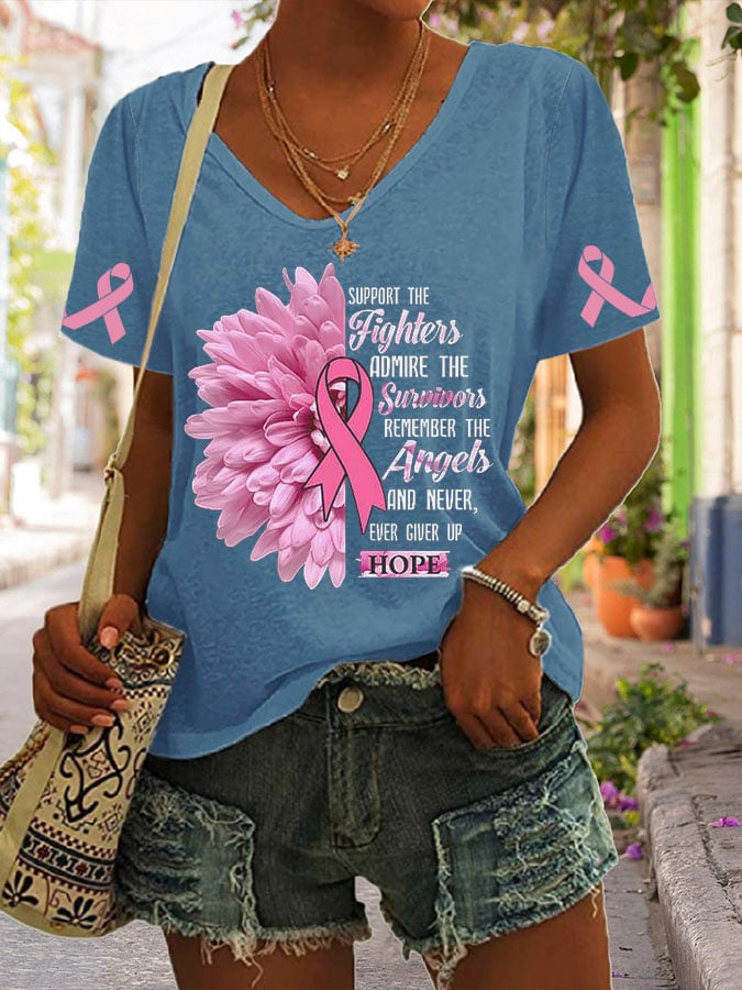 Women's Breast Cancer Awareness Print Short Sleeve T-Shirt