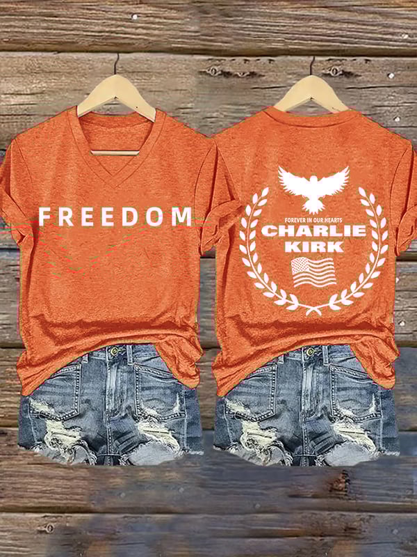 Women's Freedom American Flag Print Casuasl T-shirt