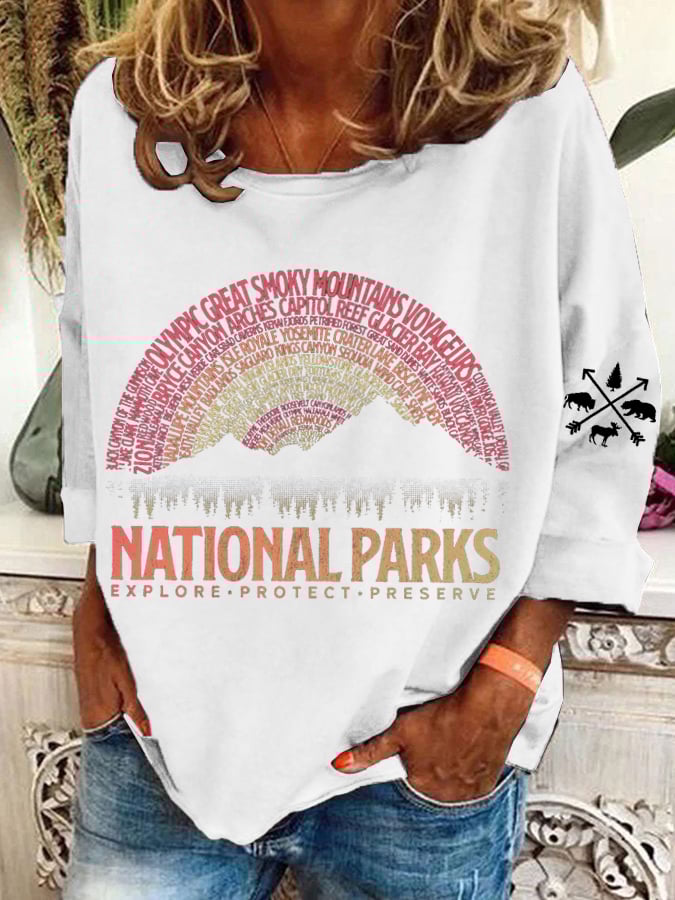 Women's Hotspots 63 National Parks Explore, Protect, And Preserve Printed Casual Sweatshirts
