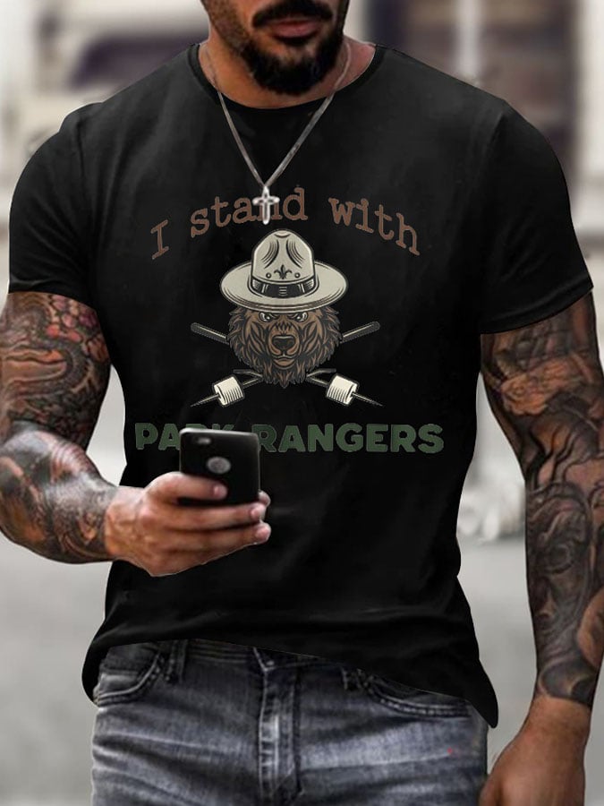 Men'S Retro Protect National Parks I Stand With Park Rangers Printed Casual Crew Neck T-Shirt