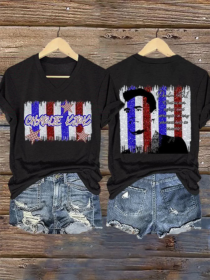 V-Neck Retro God Is Our Refuge And Strength, A Very Present Help In Trouble Print T-Shirt