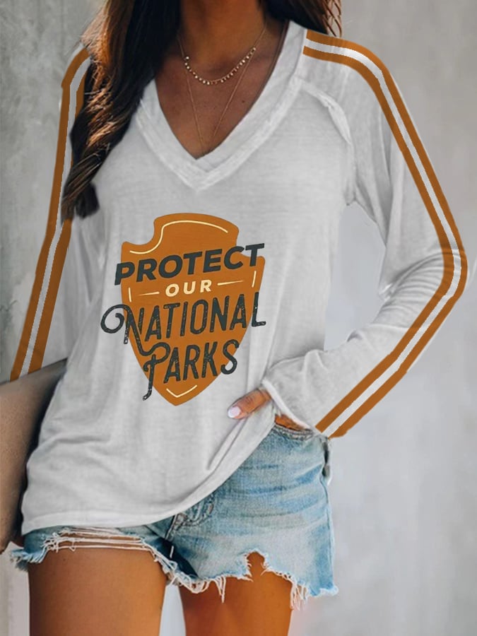 Women's Protect Our National Parks Print Casual Long Sleeve T-Shirt
