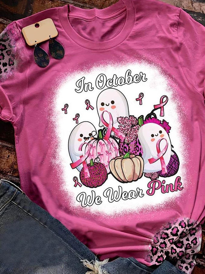 In October We Wear Pink Print T-Shirt