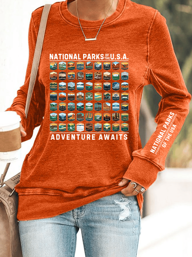 Women's National Parks Of The USA Print Crewneck Sweatshirt