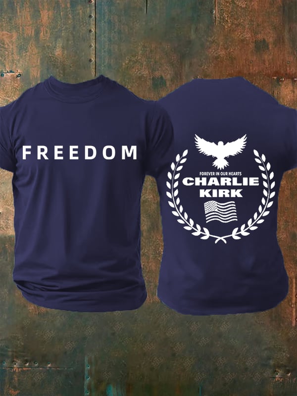 Men's Freedom American Flag Print Casuasl T-shirt