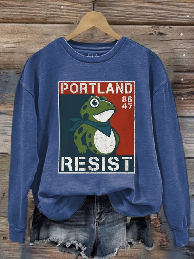 Women's FDT Portland Frog Protest Against the Machine Print Sweatshirt