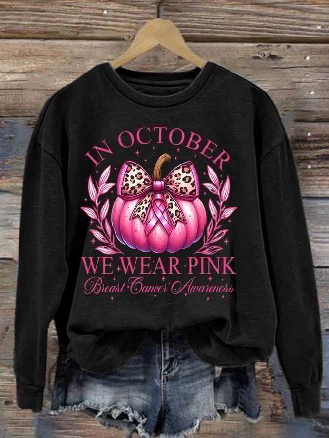Women's Casual October We Wear Pink Pumpkin Sweatshirt