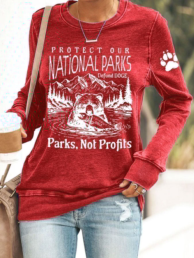 Women's Protect Our National Parks Print Round Neck Sweatshirt